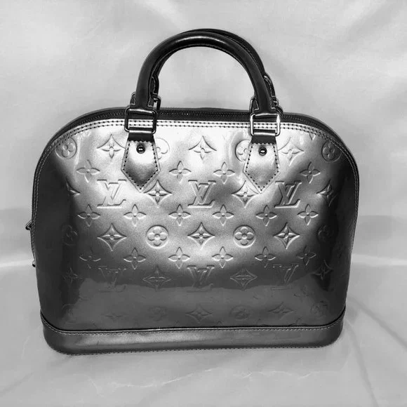 Louis Vuitton Vernis Alma MM Gris Silver Grey Handbag Rare Color Limited Edition - Picture 2 of 12